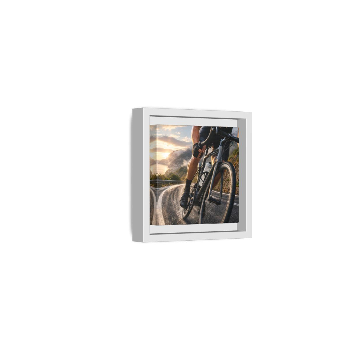Side Mockup 22. Sports Cyclist Cycling Sunset shown as framed canvas print