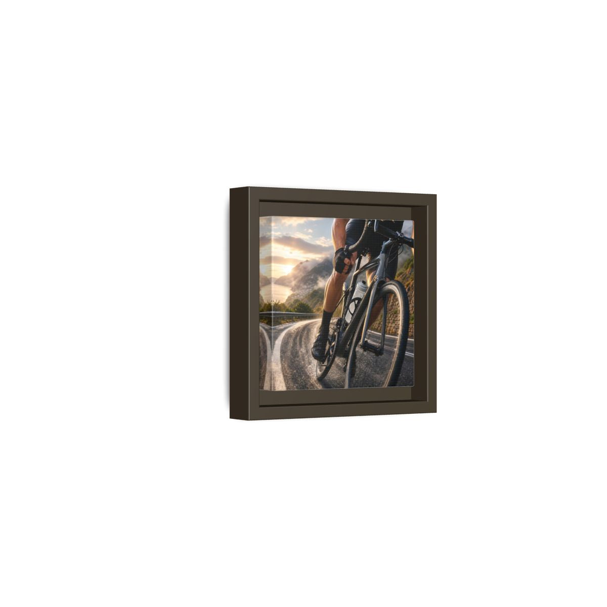 Side Mockup 23. Sports Cyclist Cycling Sunset shown as framed canvas print