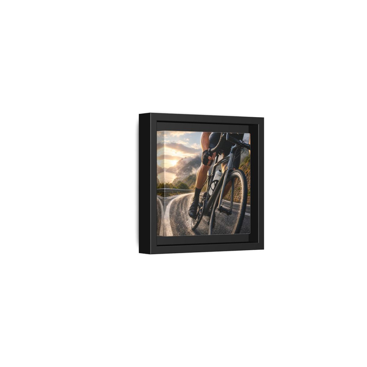 Side Mockup 24. Sports Cyclist Cycling Sunset shown as framed canvas print