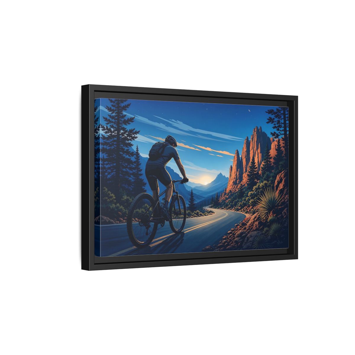 Side Mockup 6. Sports Cyclist Mountain Biker Journey shown as framed canvas print