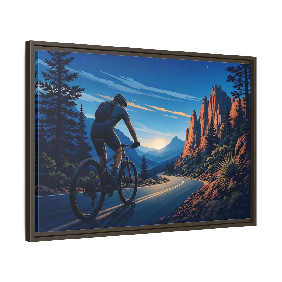 Side Mockup 11. Sports Cyclist Mountain Biker Journey shown as framed canvas print