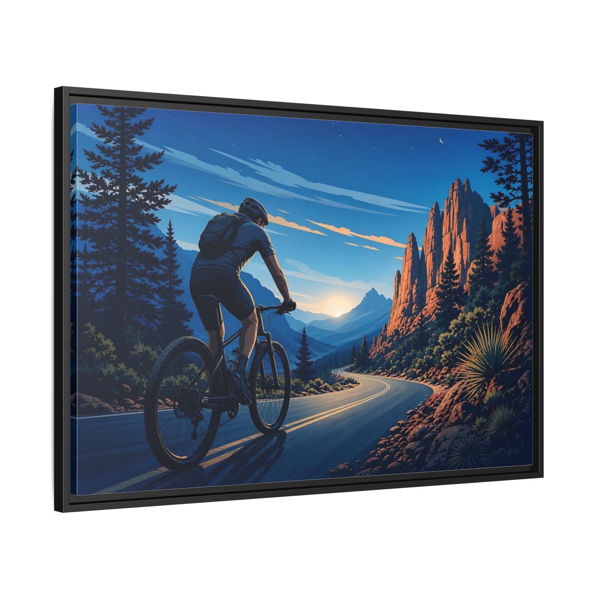 Side Mockup 13. Sports Cyclist Mountain Biker Journey shown as framed canvas print