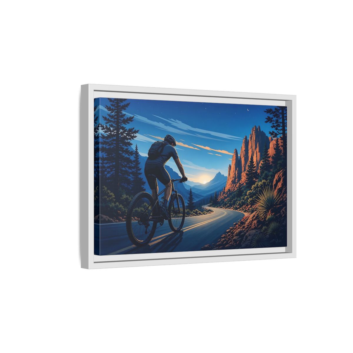 Side Mockup 4. Sports Cyclist Mountain Biker Journey shown as framed canvas print