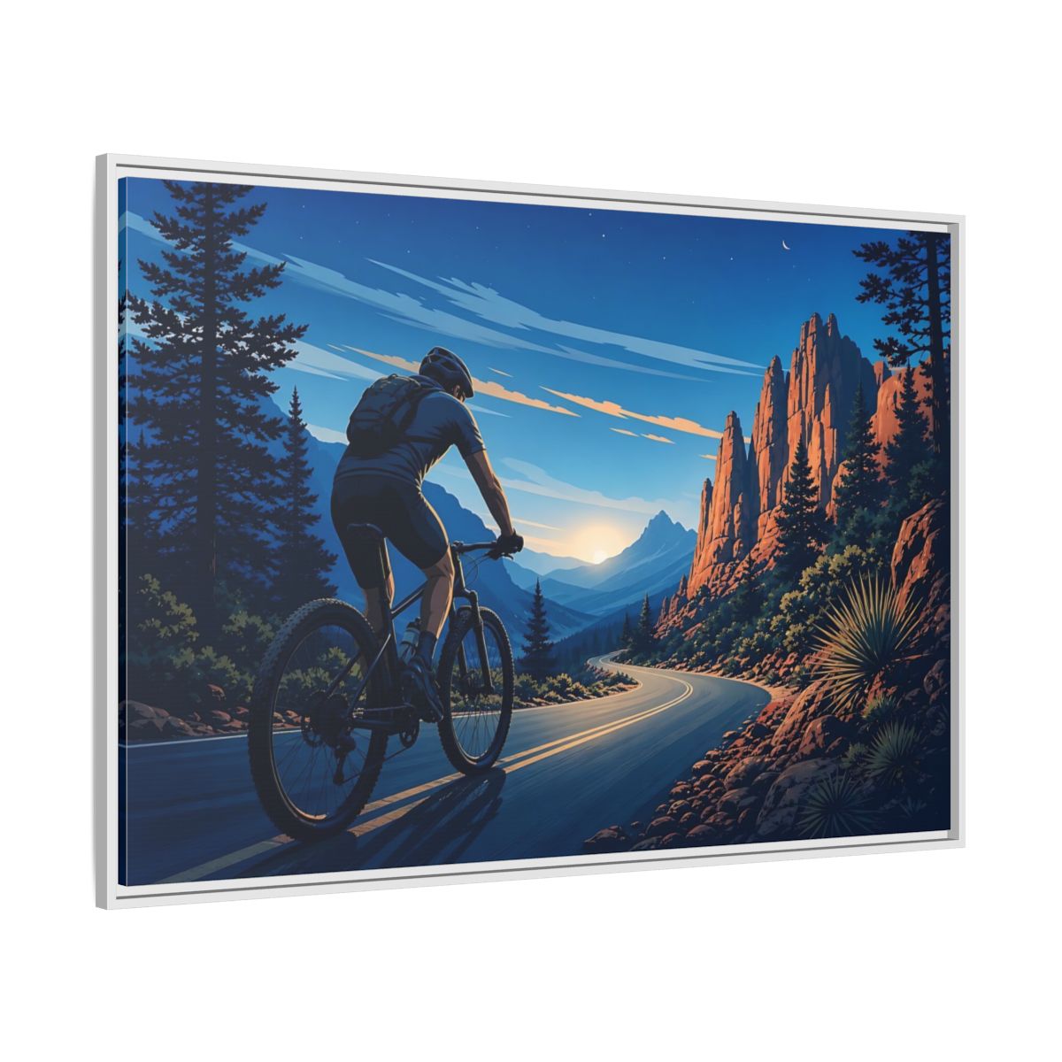 Side Mockup 7. Sports Cyclist Mountain Biker Journey shown as framed canvas print