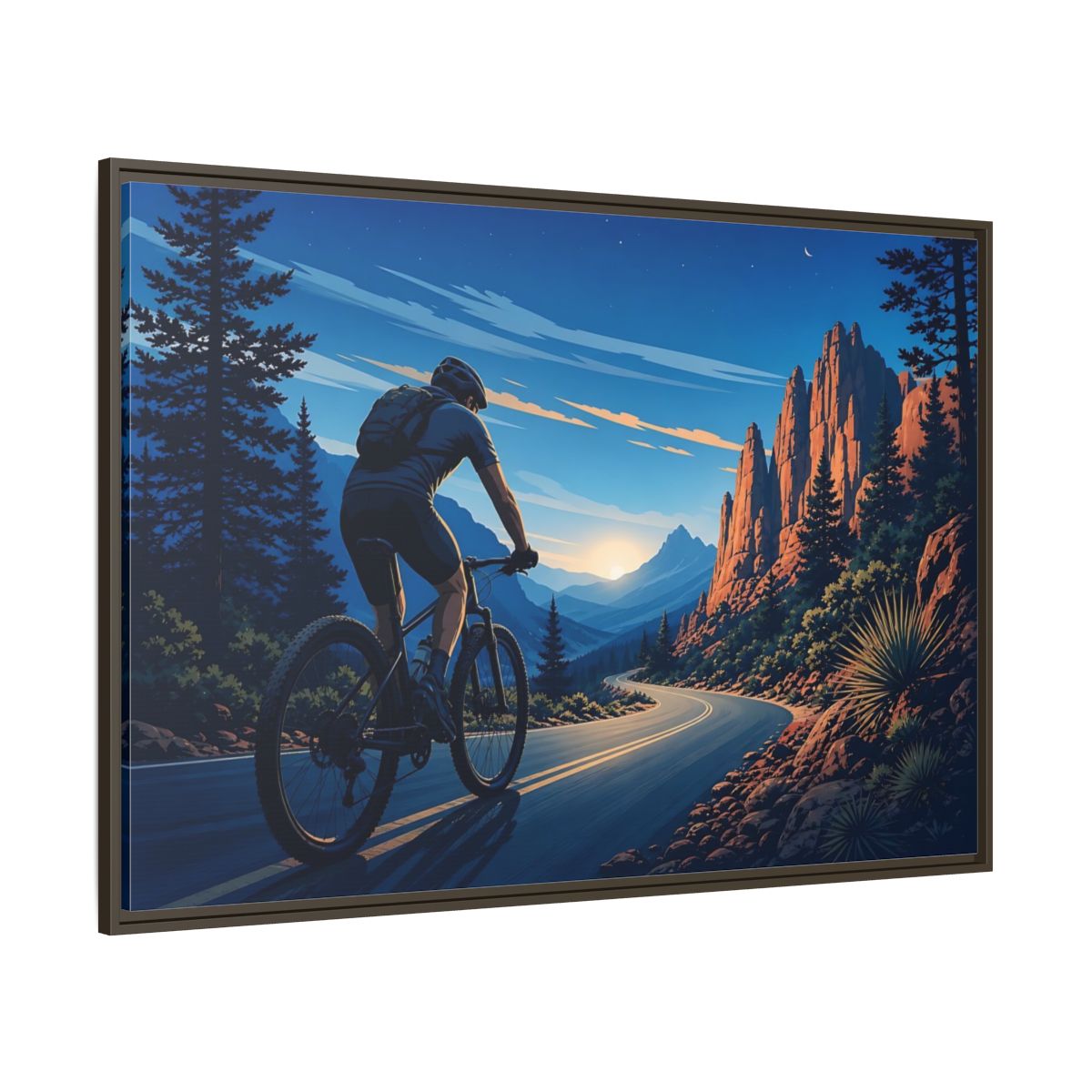 Side Mockup 8. Sports Cyclist Mountain Biker Journey shown as framed canvas print