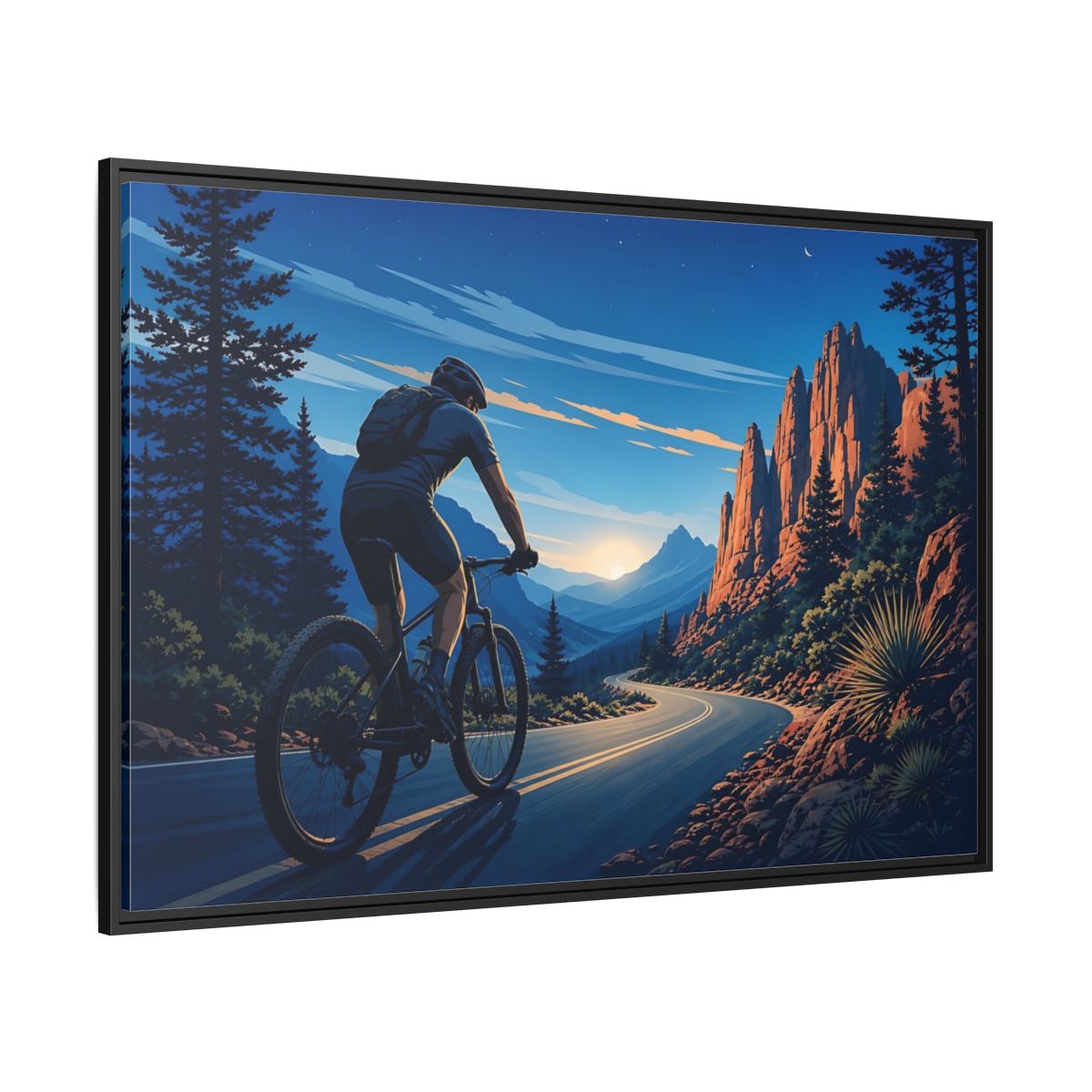 Side Mockup 12. Sports Cyclist Mountain Biker Journey shown as framed canvas print