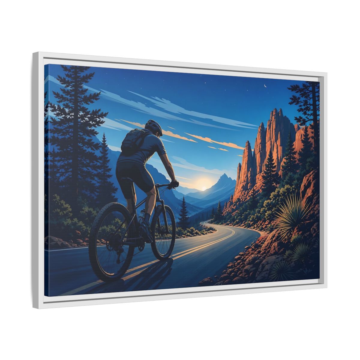 Side Mockup 10. Sports Cyclist Mountain Biker Journey shown as framed canvas print