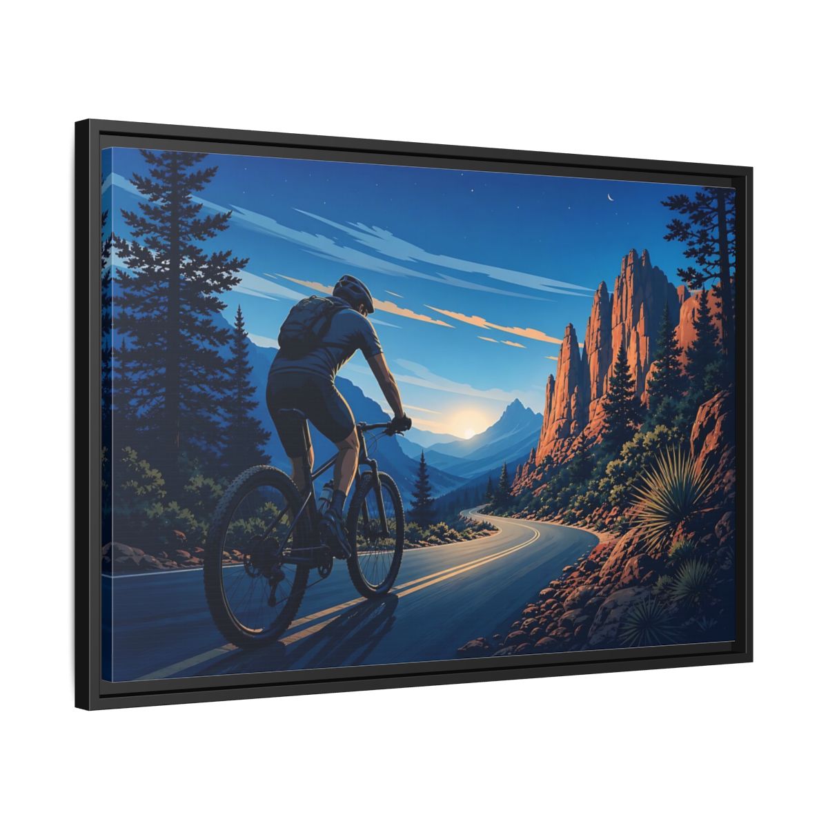 Side Mockup 14. Sports Cyclist Mountain Biker Journey shown as framed canvas print
