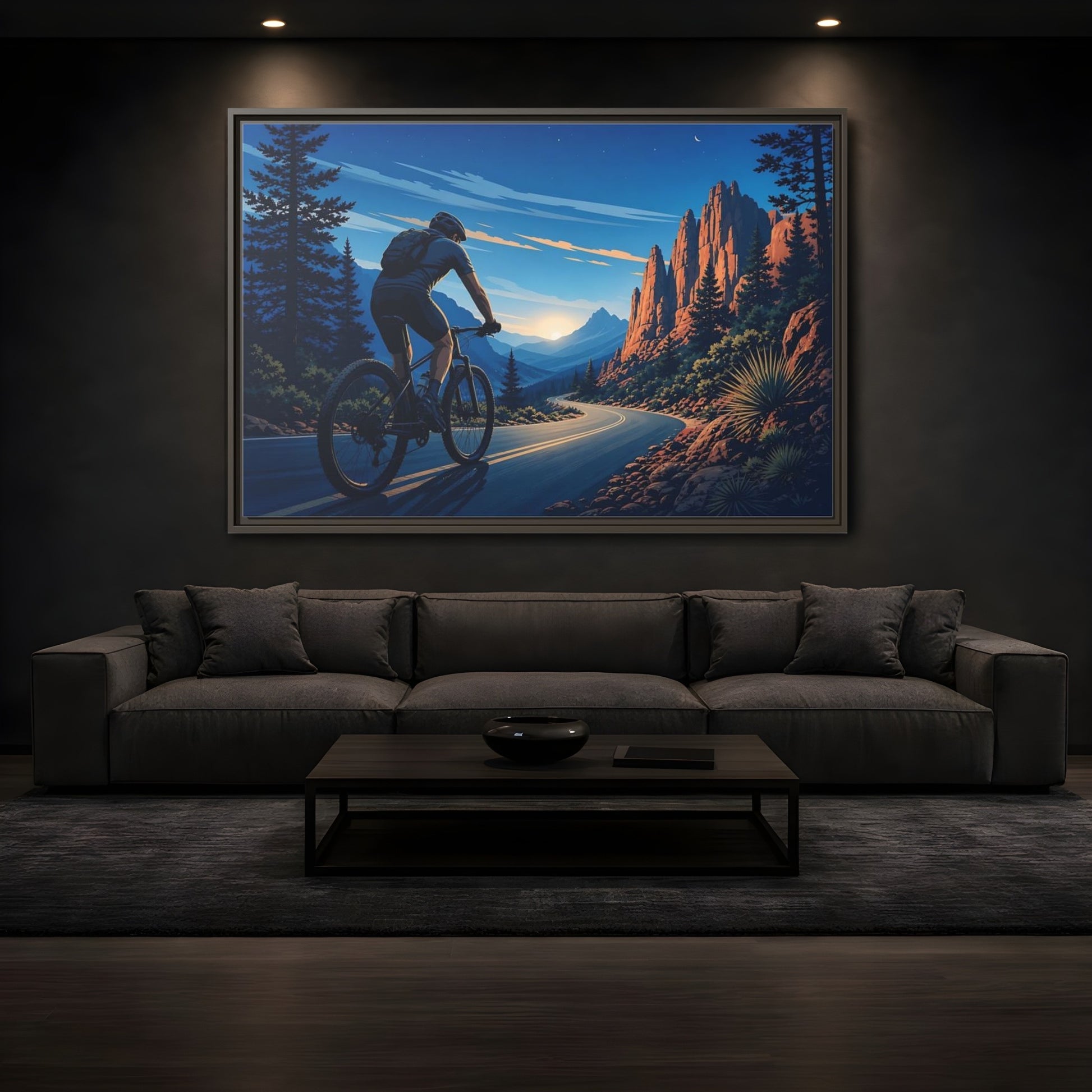 Mockup 3. Sports Cyclist Mountain Biker Journey shown as framed canvas print