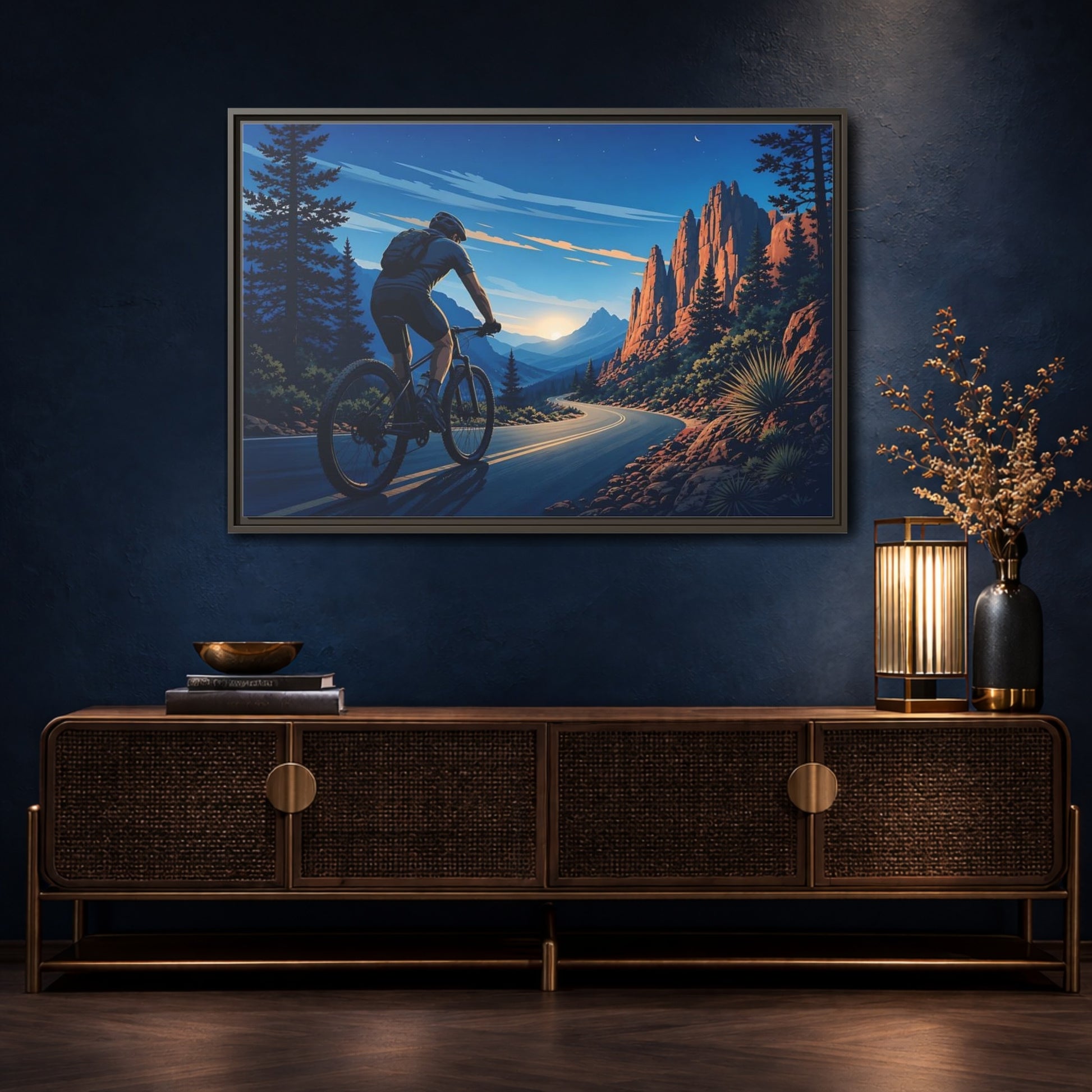 Mockup 4. Sports Cyclist Mountain Biker Journey shown as framed canvas print