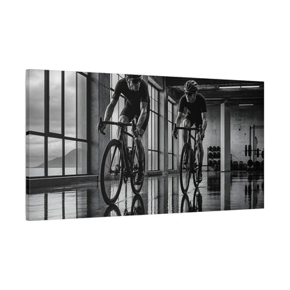 Main Mockup. Sports Cyclists Black And White Cycling shown as canvas print