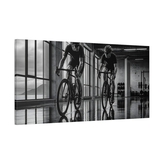 Main Mockup. Sports Cyclists Black And White Cycling shown as canvas print