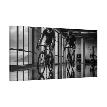 Side Mockup 1. Sports Cyclists Black And White Cycling shown as canvas print