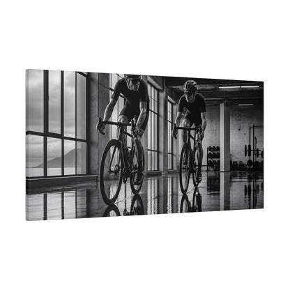 Side Mockup 2. Sports Cyclists Black And White Cycling shown as canvas print