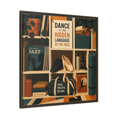 Main Mockup. Sports Dance & Yoga Teal Orange shown as framed canvas print