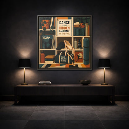 Mockup 3. Sports Dance & Yoga Teal Orange shown as framed canvas print
