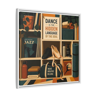 Side Mockup 26. Sports Dance & Yoga Teal Orange shown as framed canvas print