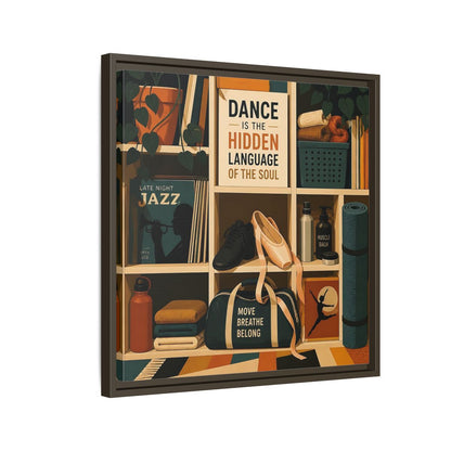 Side Mockup 11. Sports Dance & Yoga Teal Orange shown as framed canvas print