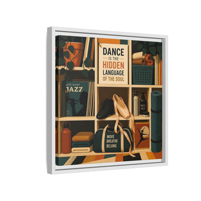 Side Mockup 13. Sports Dance & Yoga Teal Orange shown as framed canvas print