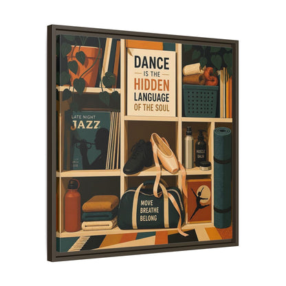 Side Mockup 27. Sports Dance & Yoga Teal Orange shown as framed canvas print