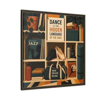 Side Mockup 8. Sports Dance & Yoga Teal Orange shown as framed canvas print