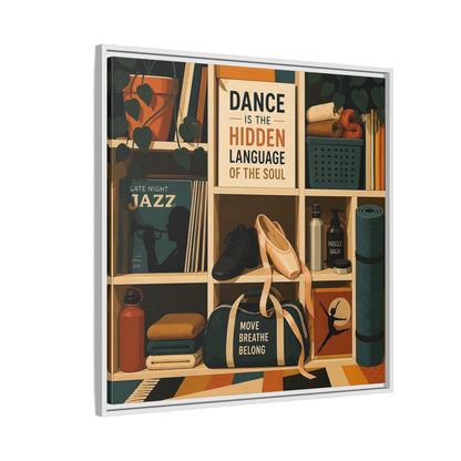 Side Mockup 7. Sports Dance & Yoga Teal Orange shown as framed canvas print