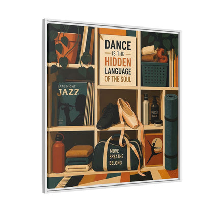 Side Mockup 4. Sports Dance & Yoga Teal Orange shown as framed canvas print