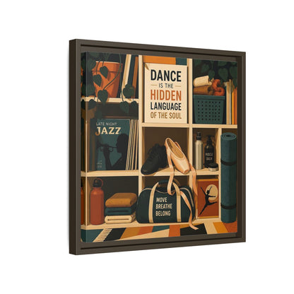 Side Mockup 14. Sports Dance & Yoga Teal Orange shown as framed canvas print