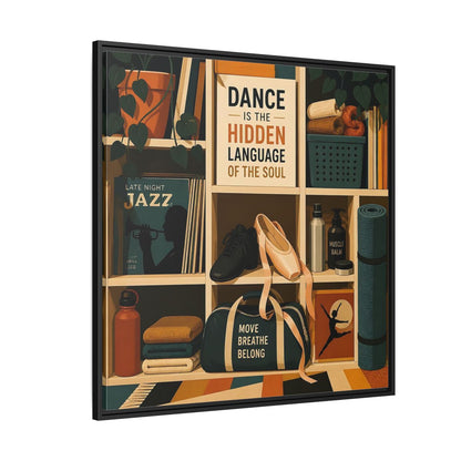 Side Mockup 6. Sports Dance & Yoga Teal Orange shown as framed canvas print