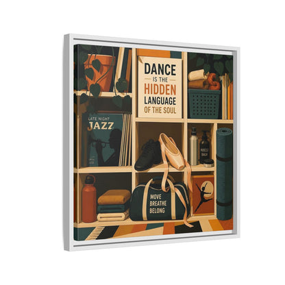 Side Mockup 10. Sports Dance & Yoga Teal Orange shown as framed canvas print