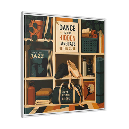 Side Mockup 25. Sports Dance & Yoga Teal Orange shown as framed canvas print
