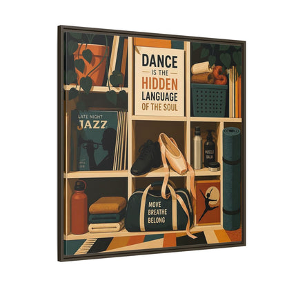 Side Mockup 5. Sports Dance & Yoga Teal Orange shown as framed canvas print