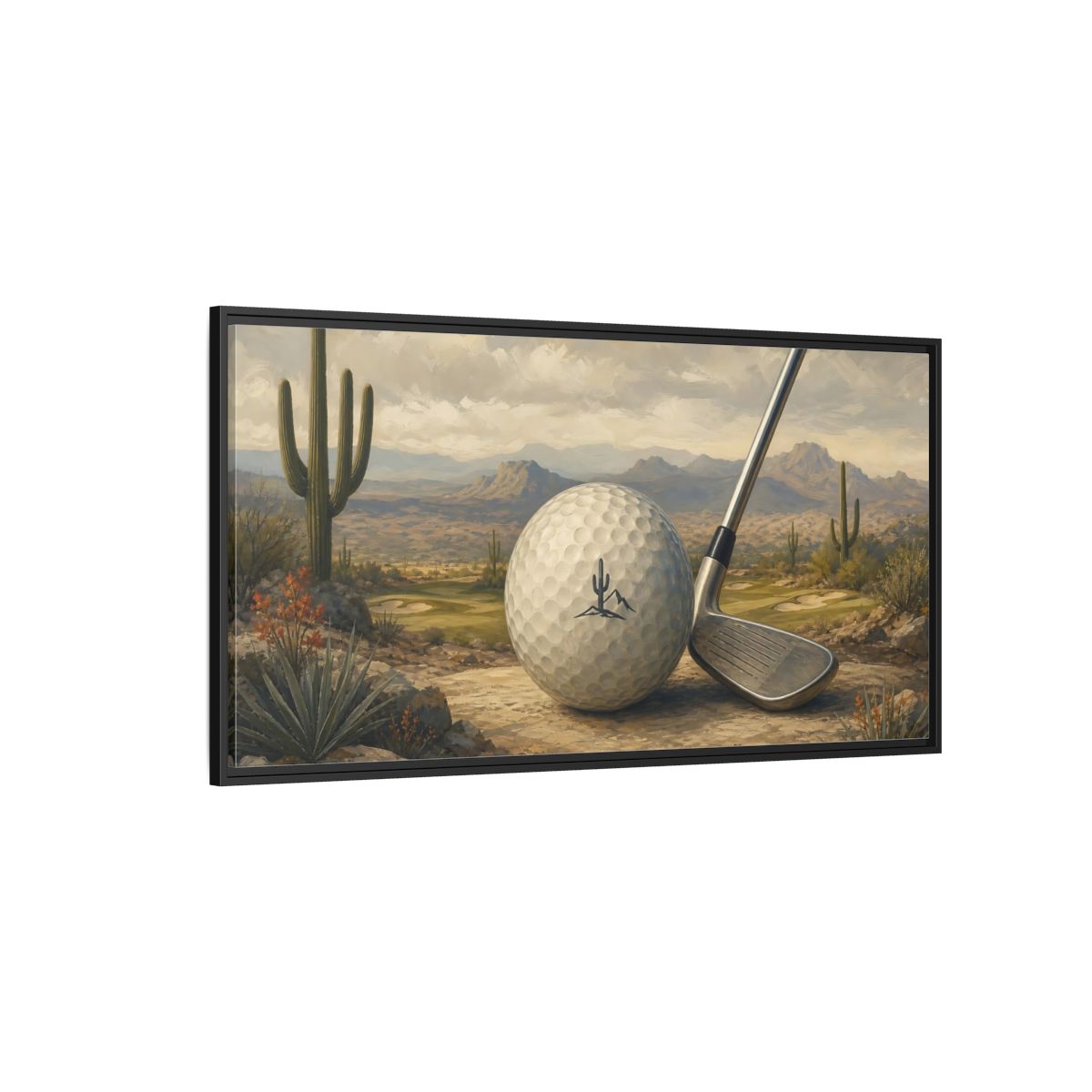 Side Mockup 5. Sports Desert Golf Desert Golf Landscape shown as framed canvas print