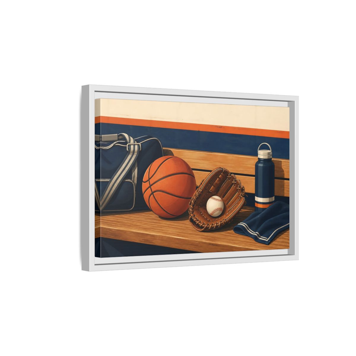Side Mockup 4. Sports Sports Equipment Sports Gear shown as framed canvas print
