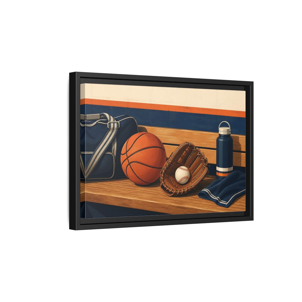 Side Mockup 6. Sports Sports Equipment Sports Gear shown as framed canvas print