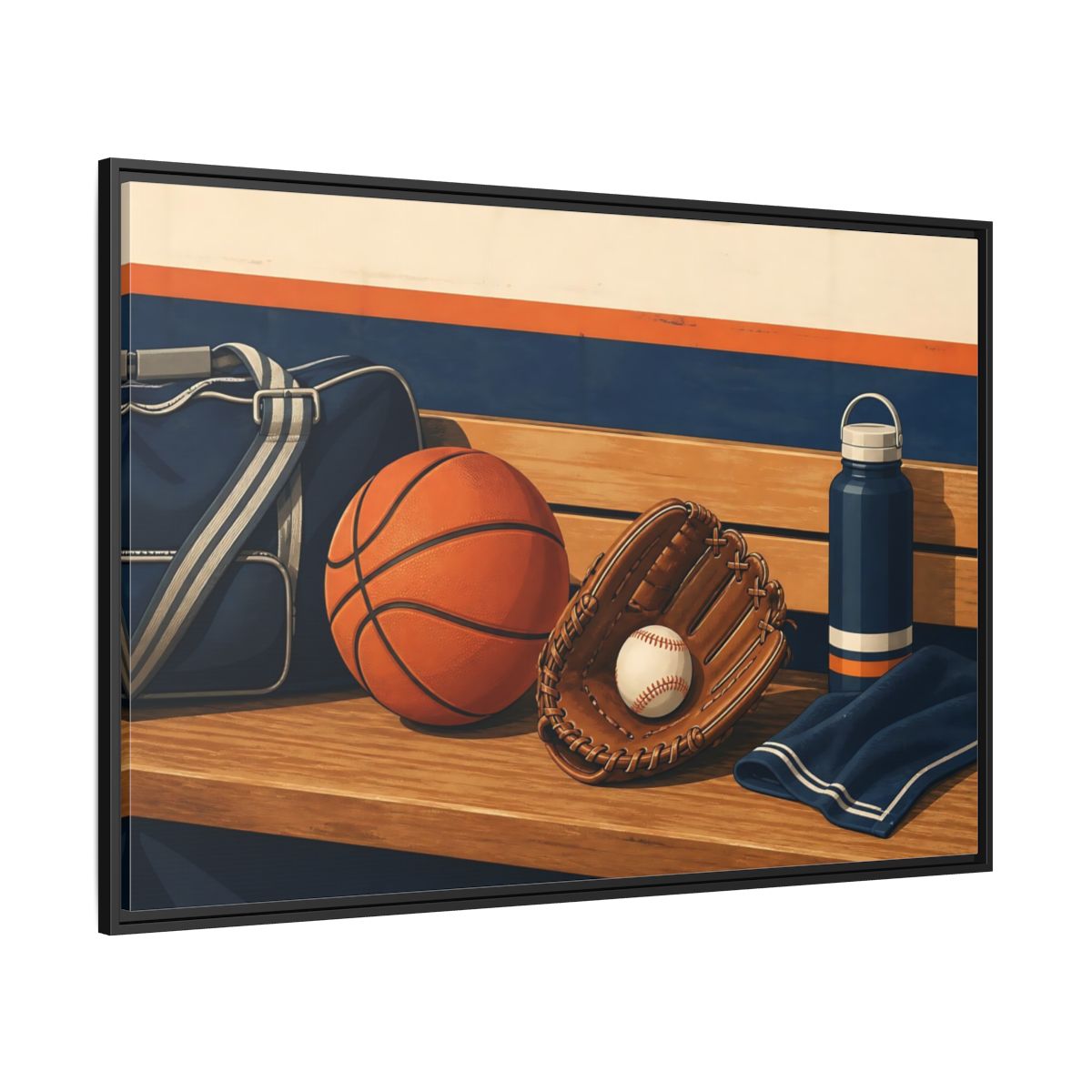 Side Mockup 12. Sports Sports Equipment Sports Gear shown as framed canvas print