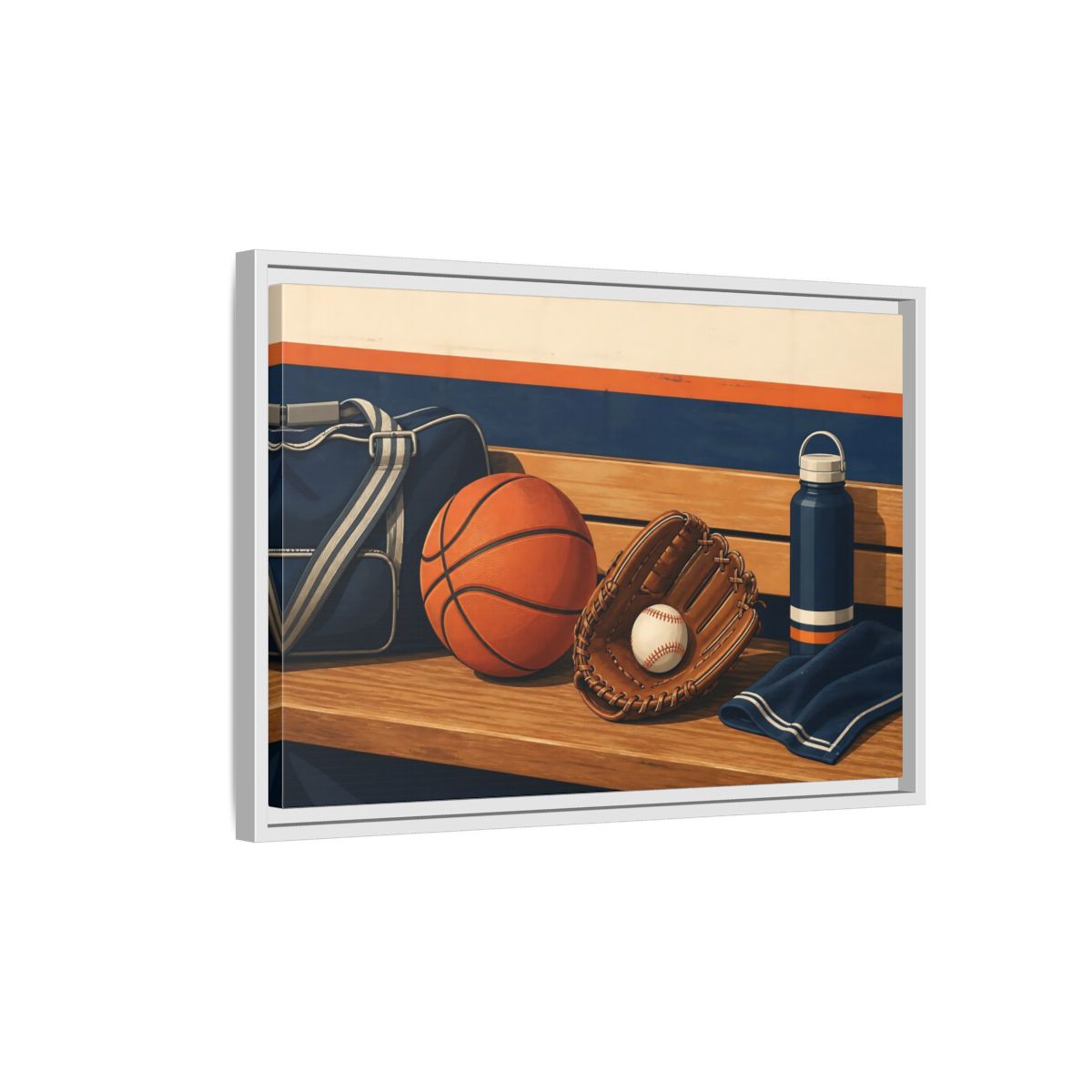 Side Mockup 1. Sports Sports Equipment Sports Gear shown as framed canvas print