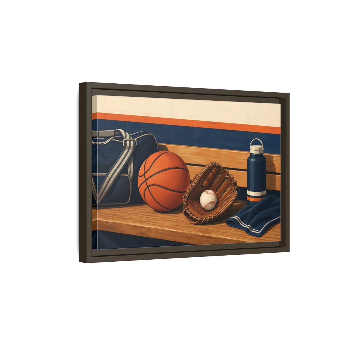 Side Mockup 5. Sports Sports Equipment Sports Gear shown as framed canvas print