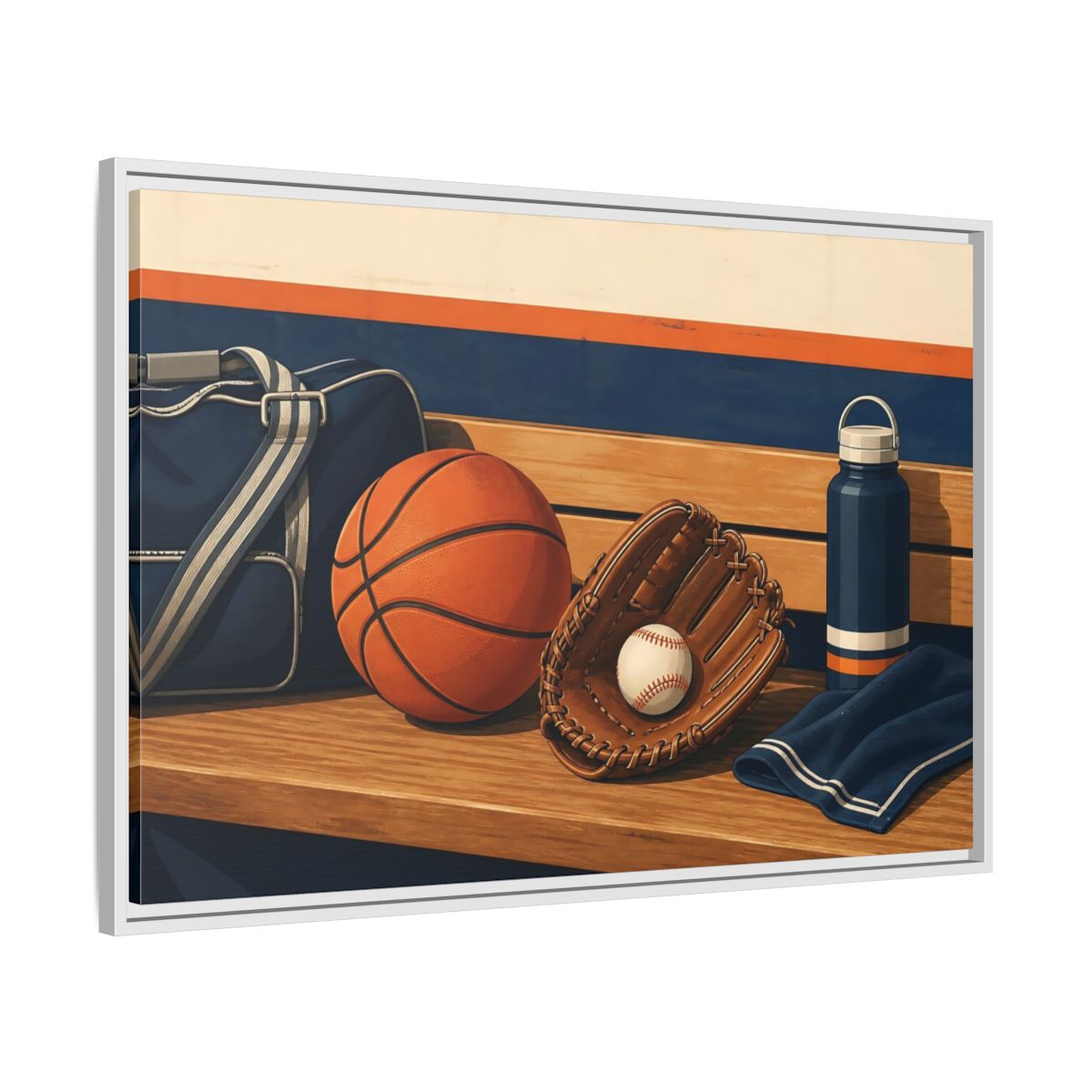 Side Mockup 9. Sports Sports Equipment Sports Gear shown as framed canvas print