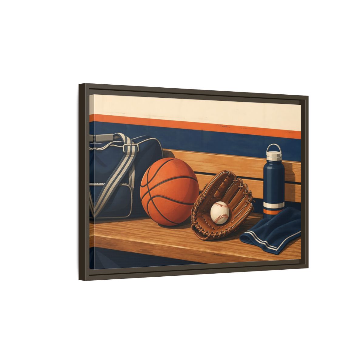 Side Mockup 2. Sports Sports Equipment Sports Gear shown as framed canvas print