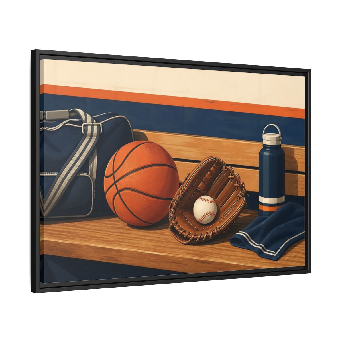 Side Mockup 13. Sports Sports Equipment Sports Gear shown as framed canvas print