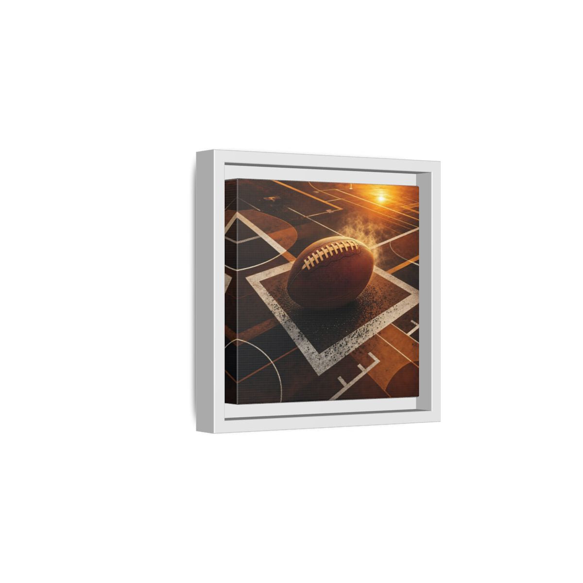 Side Mockup 1. Sports Football Brown And Orange shown as framed canvas print