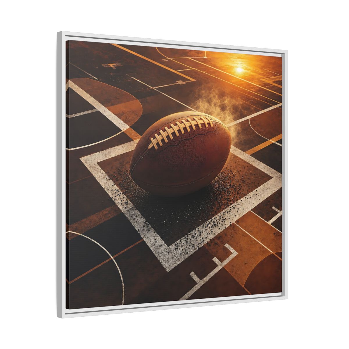 Side Mockup 25. Sports Football Brown And Orange shown as framed canvas print