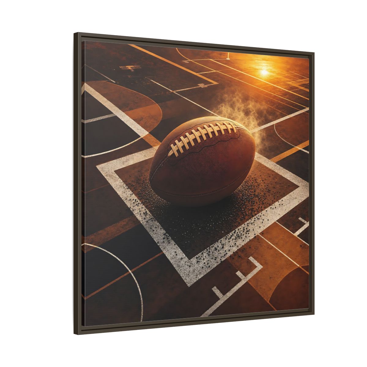 Side Mockup 5. Sports Football Brown And Orange shown as framed canvas print
