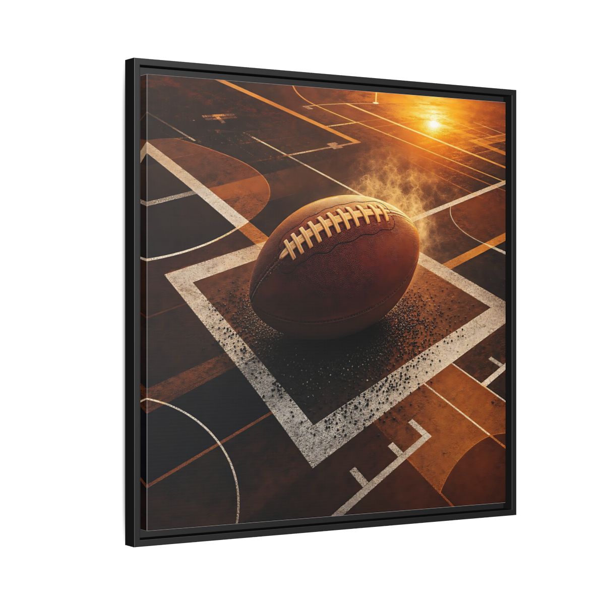 Side Mockup 9. Sports Football Brown And Orange shown as framed canvas print