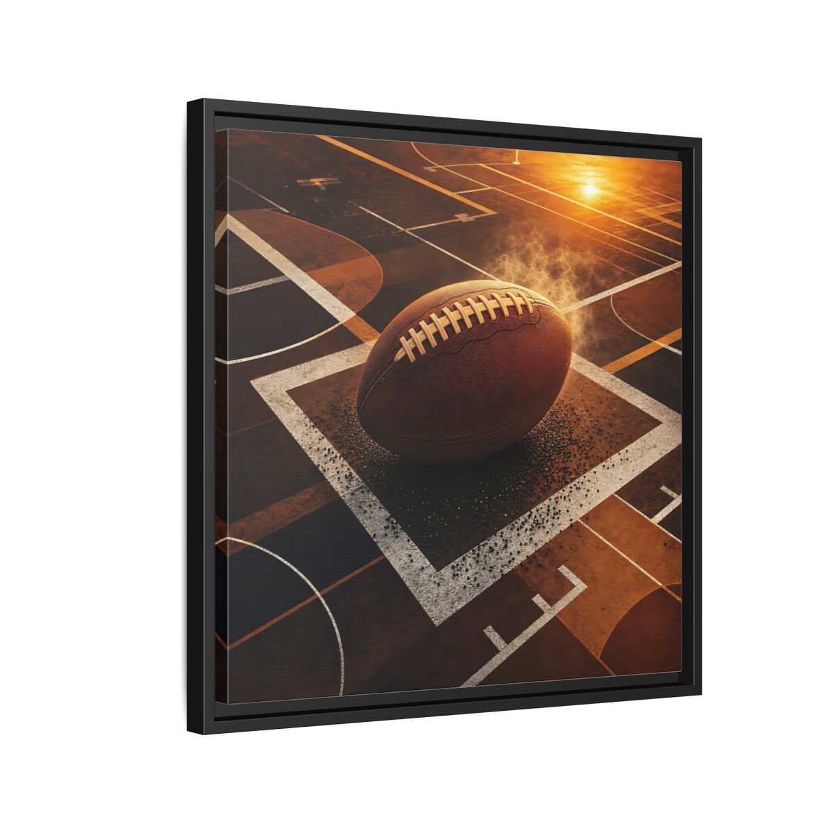 Side Mockup 12. Sports Football Brown And Orange shown as framed canvas print