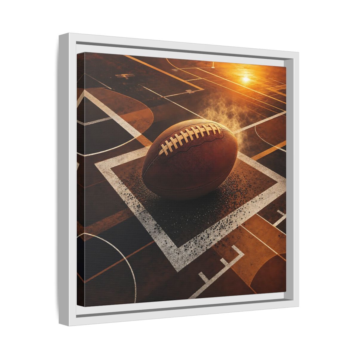 Side Mockup 28. Sports Football Brown And Orange shown as framed canvas print