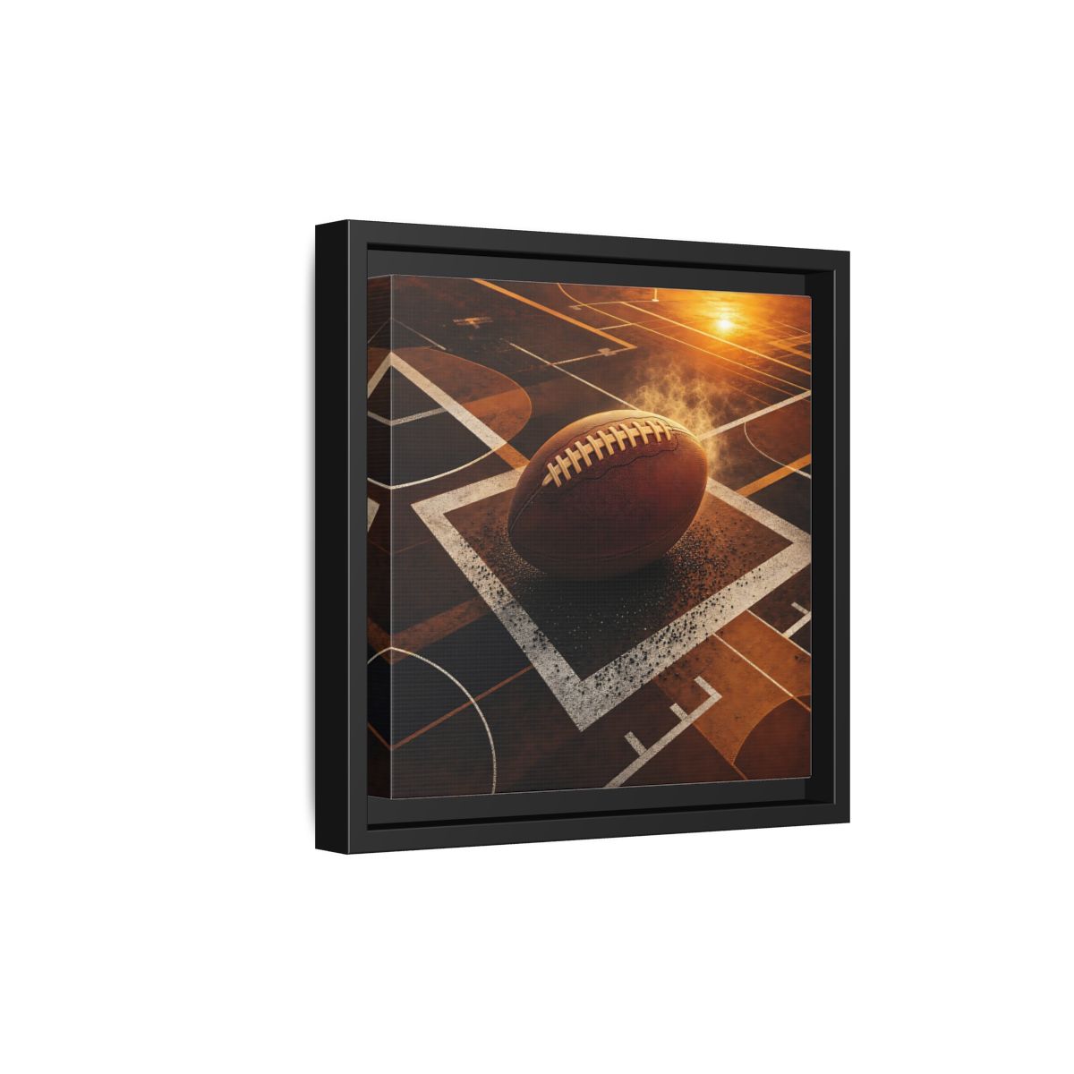 Side Mockup 21. Sports Football Brown And Orange shown as framed canvas print