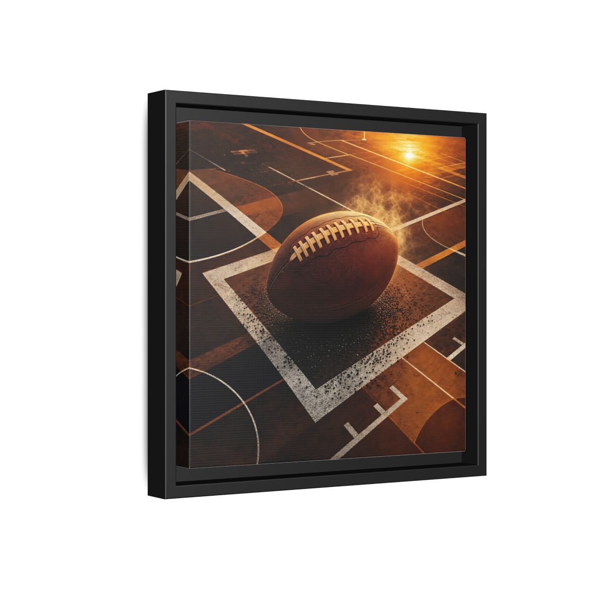 Side Mockup 18. Sports Football Brown And Orange shown as framed canvas print