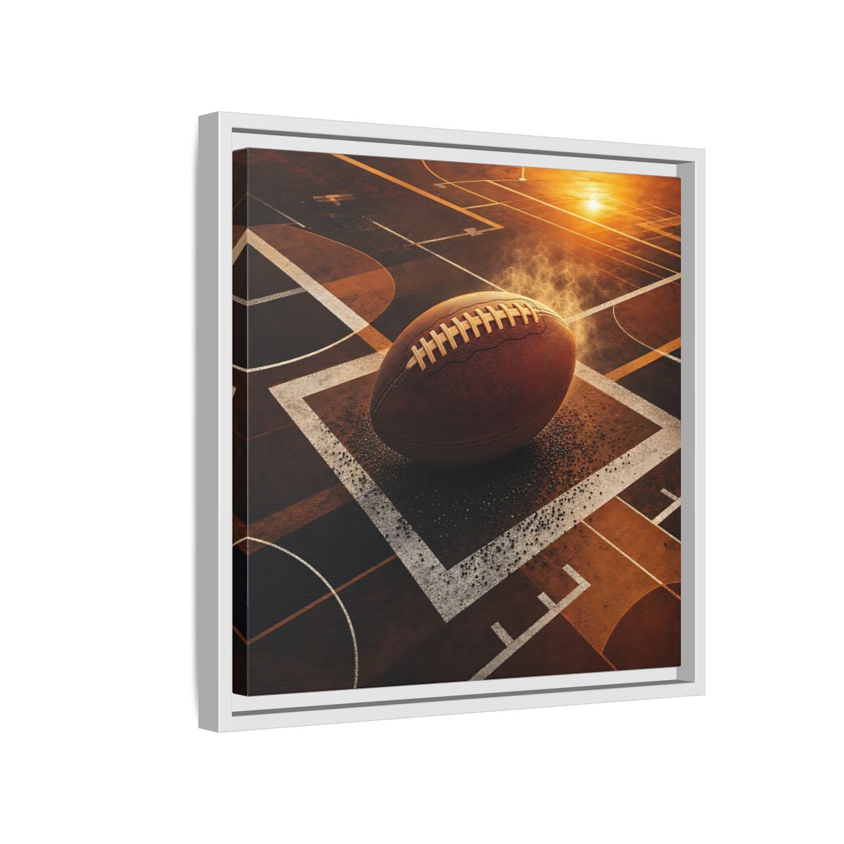 Side Mockup 13. Sports Football Brown And Orange shown as framed canvas print
